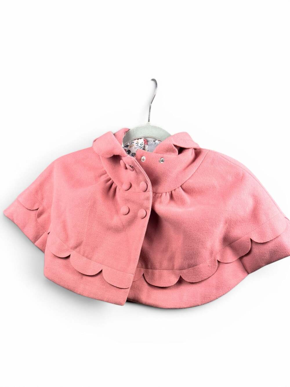 Tahari Baby Pink Scalloped Hooded Cape with Floral Lining Size 12M